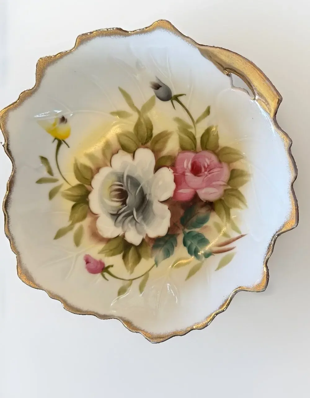 Vintage Ardalt Lenwile Hand Painted Roses Dish Pink & White Japan 8 3/4”DIA